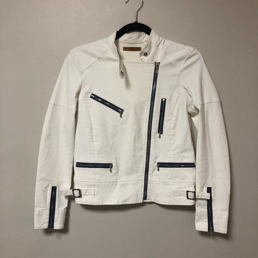 White Coated Denim Motorcycle Jacket - Picture 4 of 7